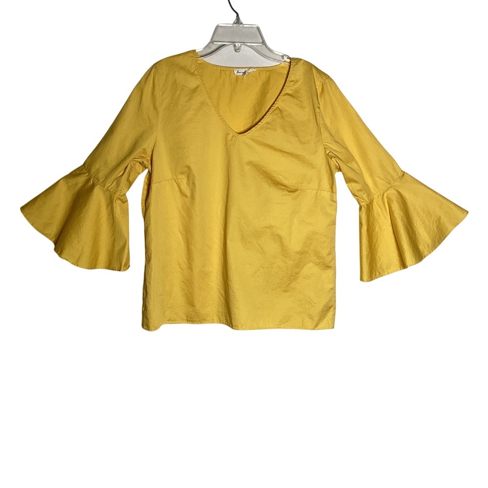 Jane and Delancey Yellow Bell Sleeve Women Top Size Medium V-Neck Cotton